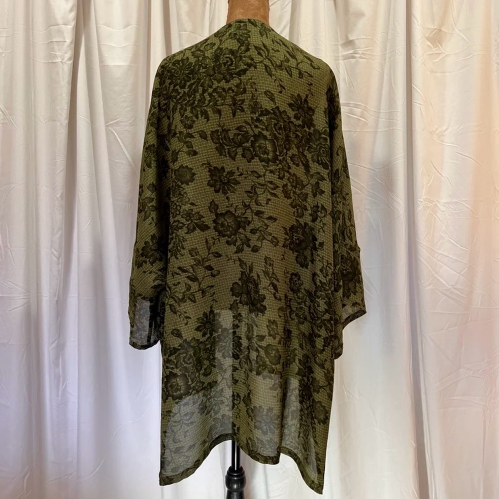 Handmade Moss Green Floral Sheer Kimono Robe - Yukata Robe - Bohemian Robe - Picture 4 of 7